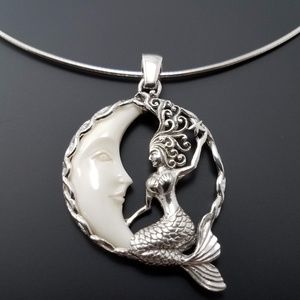Bali Mermaid Moon Necklace .925 Sterling Silver